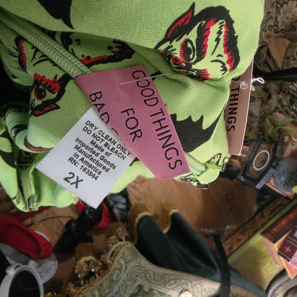 Vixen by Micheline Pitt Lime Green Gothic Print Midi Dress - Picture 3 of 7